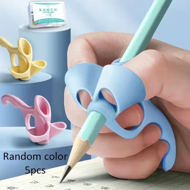 Random 1/5pcs 5 Fingers Silicone Pencil Pen Holder Children Writing Learning Tool, Posture Correction Device